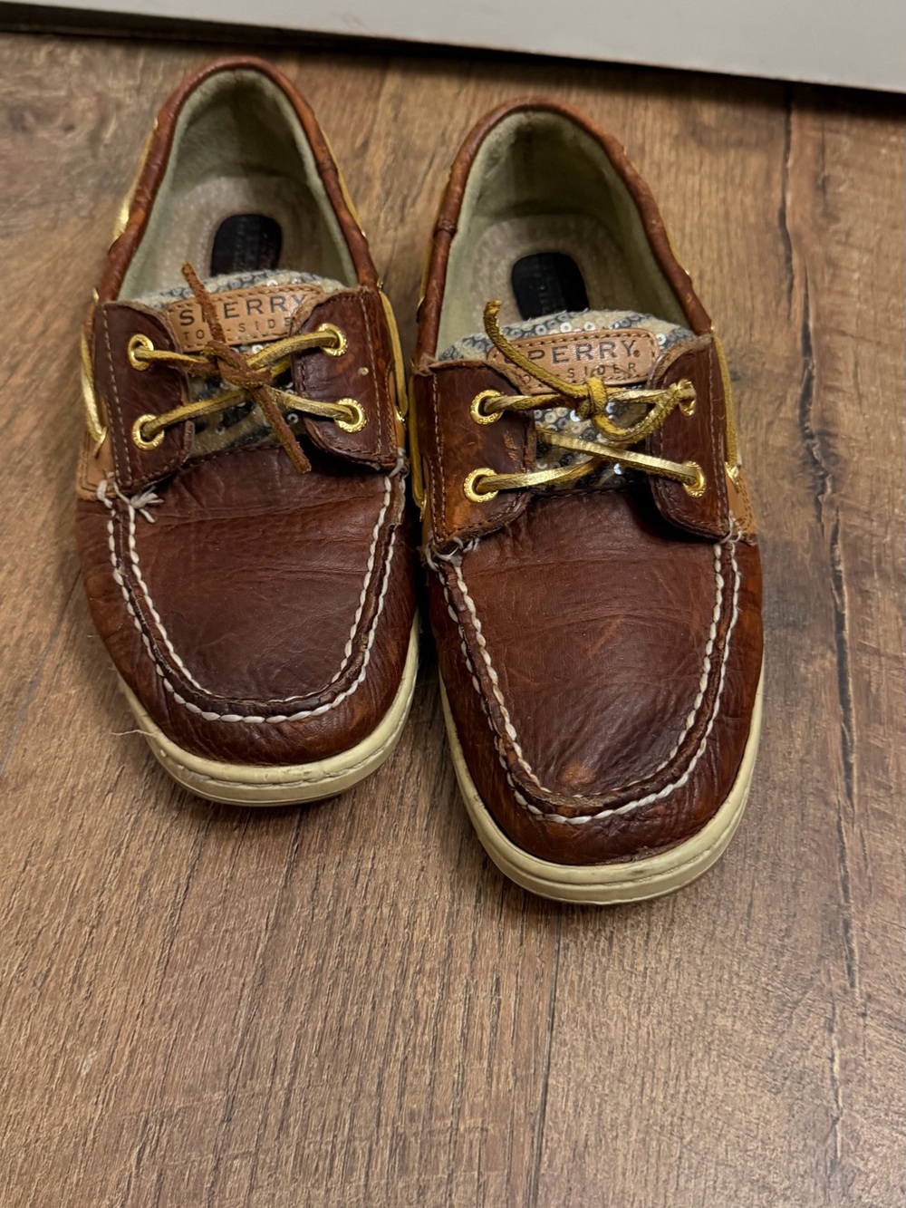 Sperry Top-Sider Leather Boat Shoes Women’s 8 Metallic Gold Detail